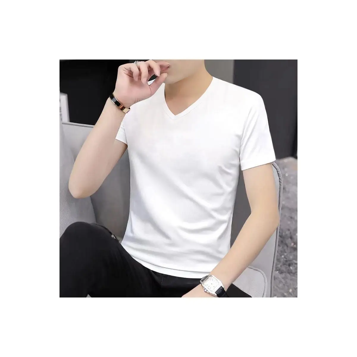 Luxurious Men\'s Short Sleeve T-Shirt for Summer 2023 V Neck Comfortable and Stylish Stretch Casual Functional T-shirt Top