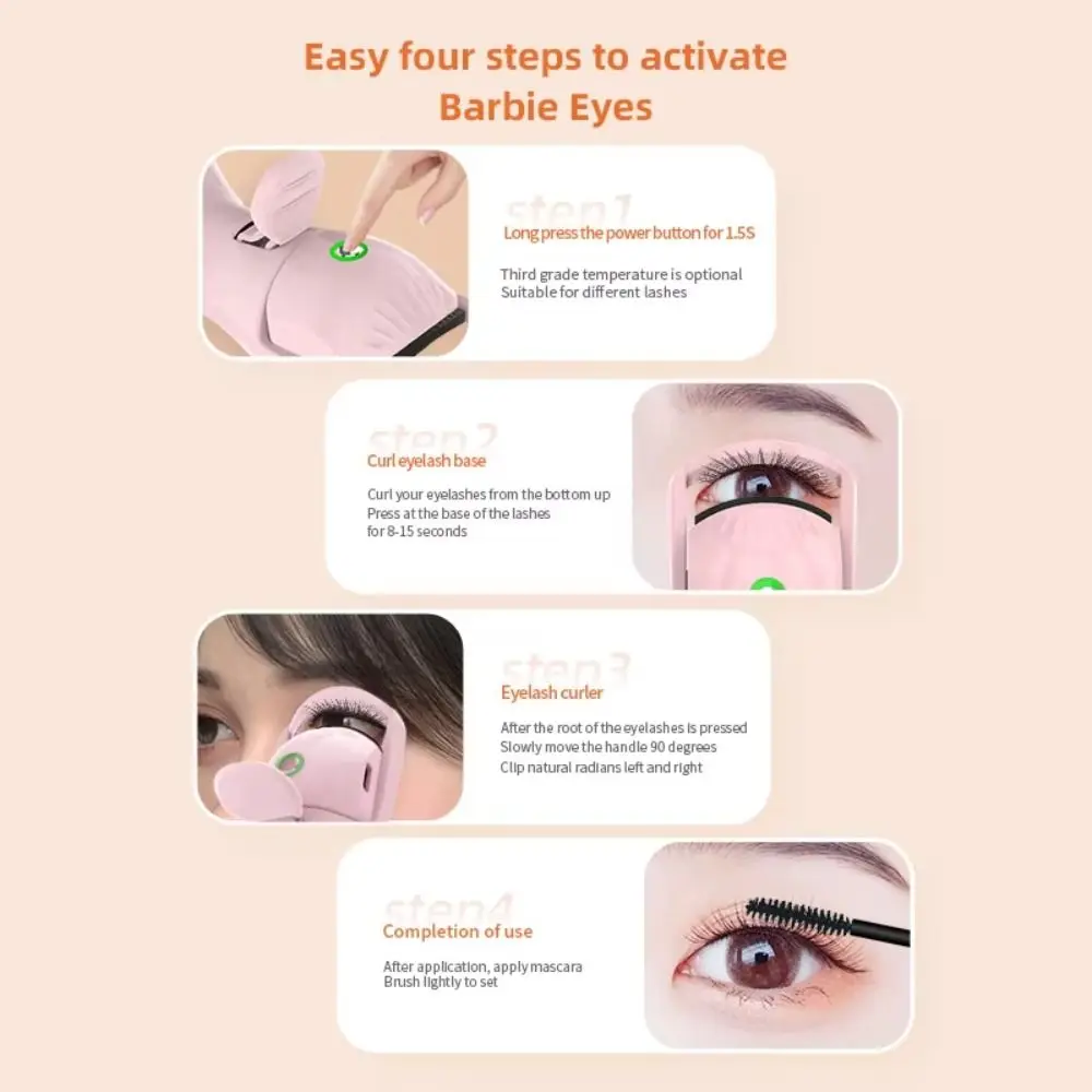 Type-C Fast Charging Electric Eyelash Curler 3 Temperature Settings Rapid Temperature Control Heated Eyelash Clip Nature Curl