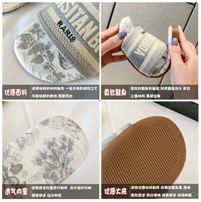 2024 Letter Slippers Fashion Flat Woman Single Shoes Casual Shoes Female Outer Wear Letter Sandals Women\'s Shoes Flat