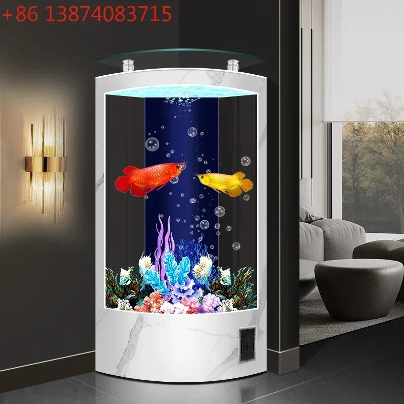 

Corner fish tank living room against the wall corridor floor triangular arc hot bending glass fan back filter aquarium