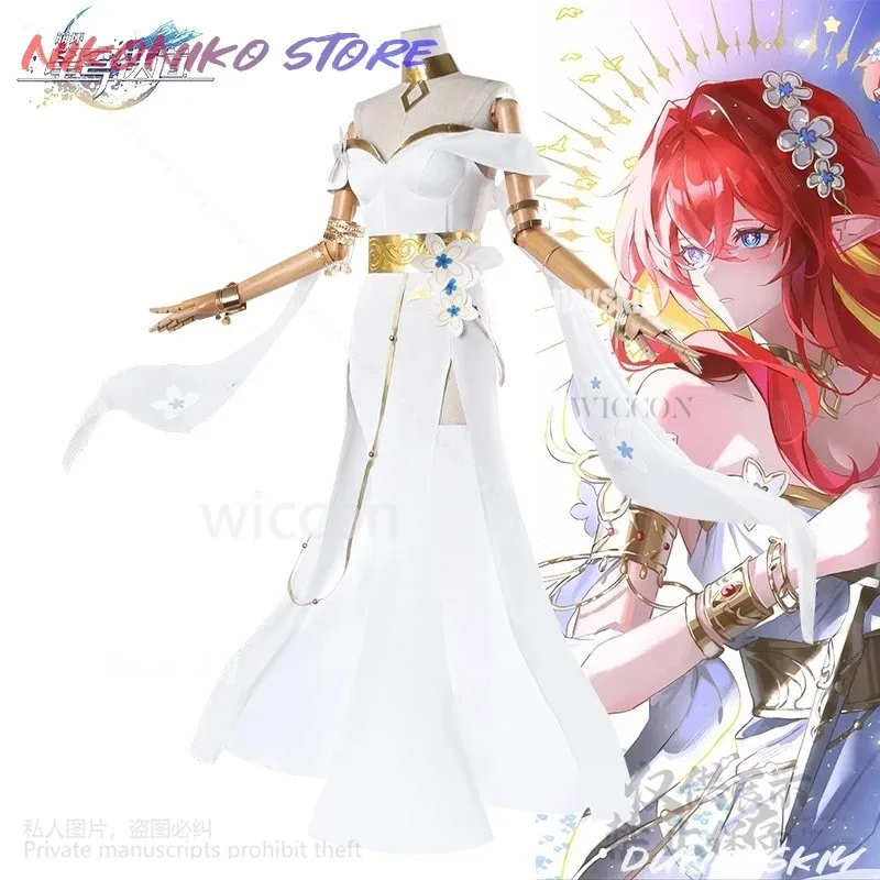 

COSda@Anime Game Honkai: Star Rail Cosplay Tribios Costume Greek Retro White Dress Lolita Red Long Wigs For Girls Woman Cos Cust