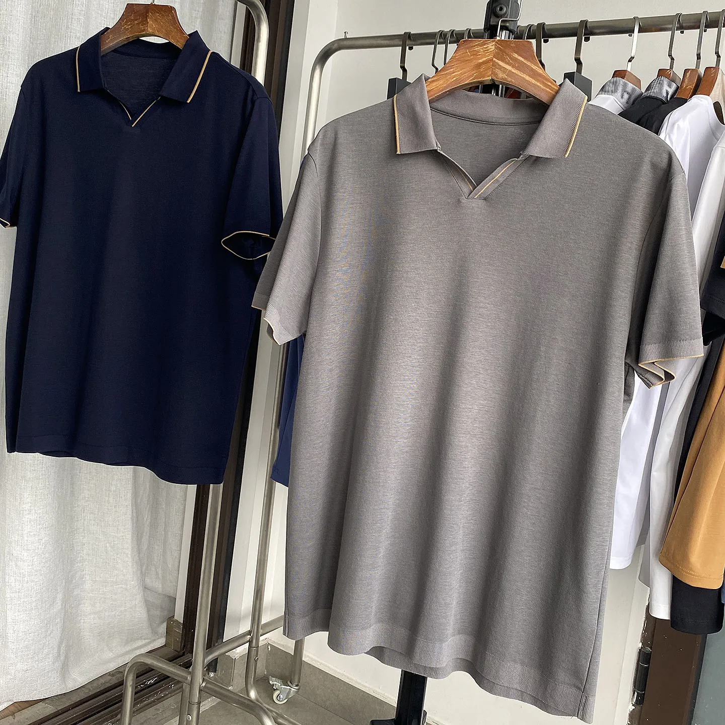 

Мужская летняя футболка Dujia из смесового хлопка с воротником хенли, повседневная, городская, деловая, в стиле кэжуал