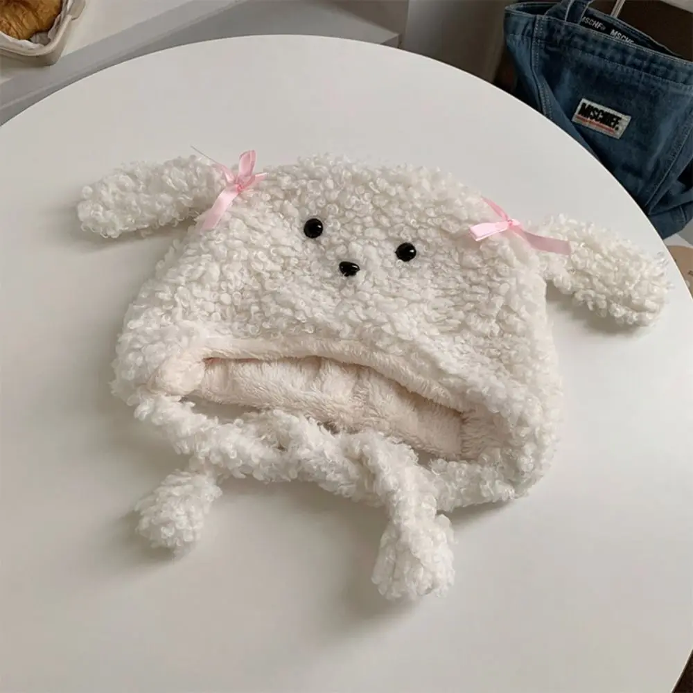 Милая мультяшная шапка с ушками щенка, ветрозащитная толстая теплая зимняя плюшевая шапка, защита ушей, однотонная шапка-ушанка