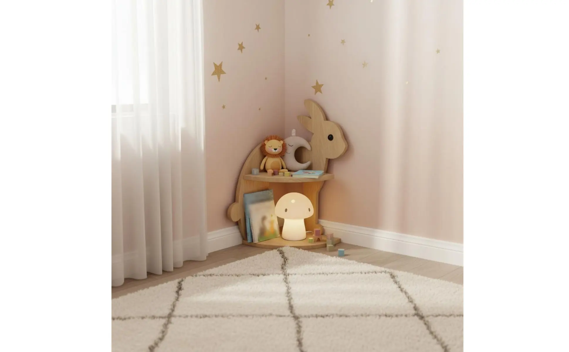Rabbit Corner Shelf Decorative Bunny Storage Rack Wooden Corner Organizer Modern Design Display Intended for Children