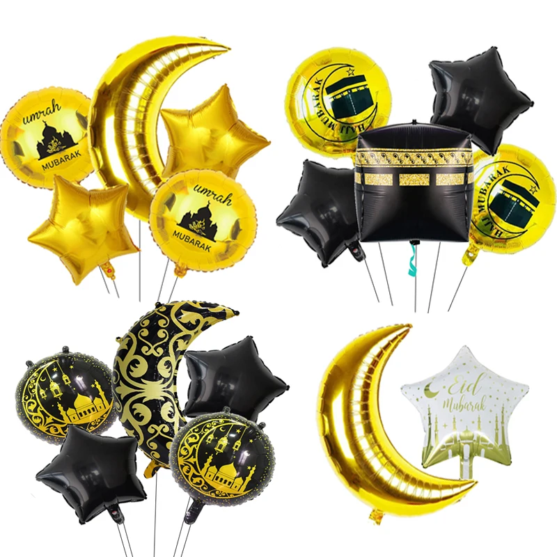 

Eid Mubarak Round Star Moon Foil Balloon Ramadan Kareem Islamic Muslims Umrah Mubarak Eid al Fitr Festival Party Decor Supplies