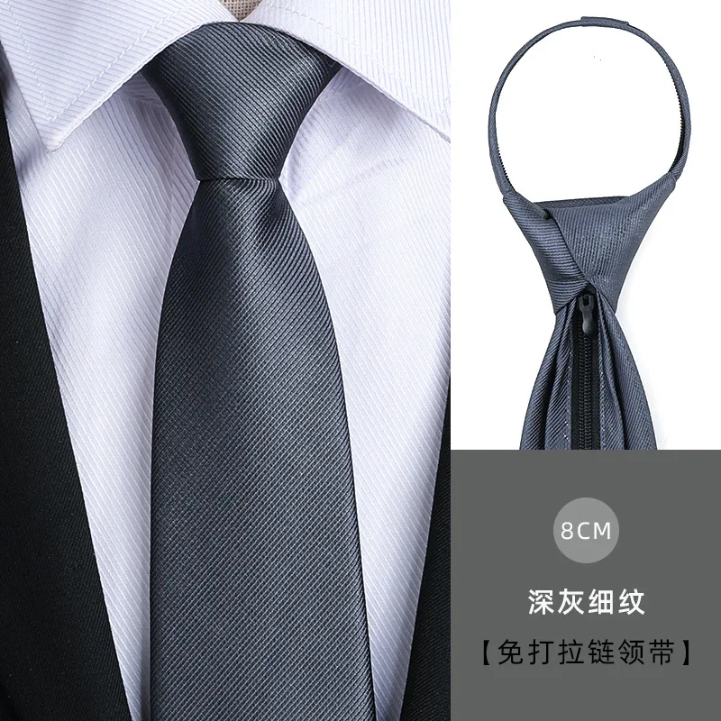 Grey Tie Men's Formal Business Black Professional Wedding Groom Korean Edition Zipper Free Tie