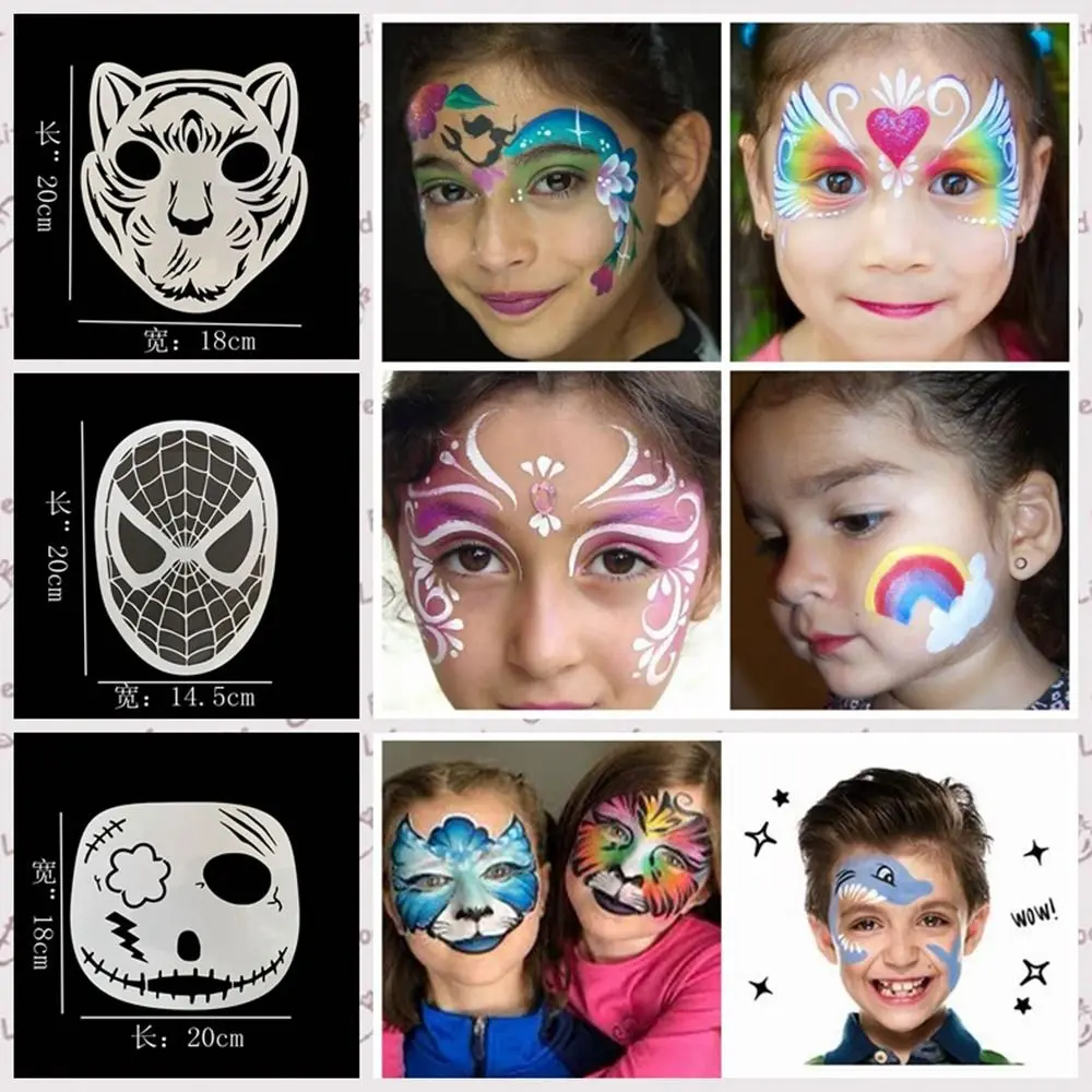 White Face Paint Template Cartoon Temporary Tattoos Body Painting Stencils Reusable Animal Print Face Tattoo Party Makeup Stamps