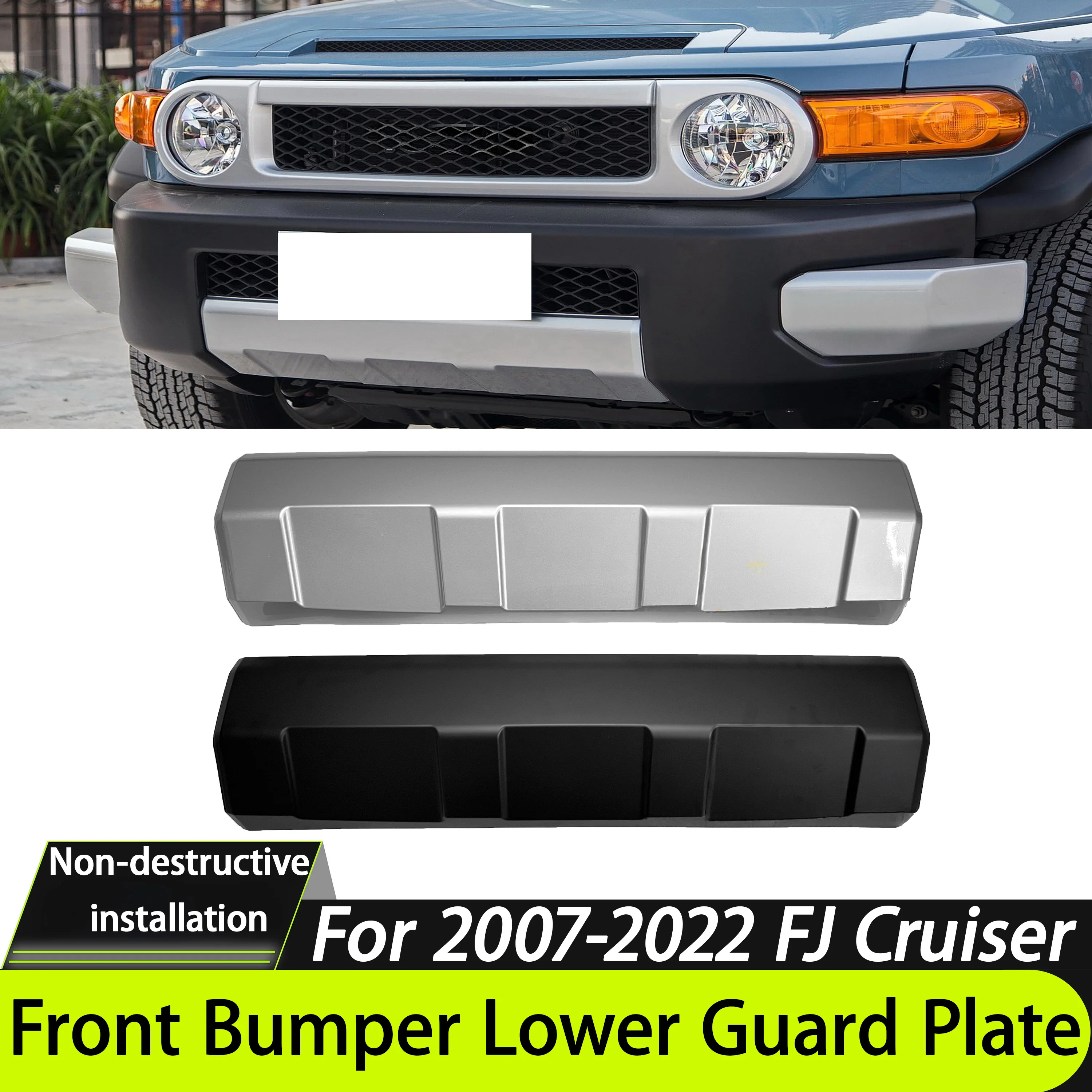 Black/Silver Front Bumper Lower Trim Panel For Toyota FJ Cruiser 07-23 No-Drill Direct Fit Installation