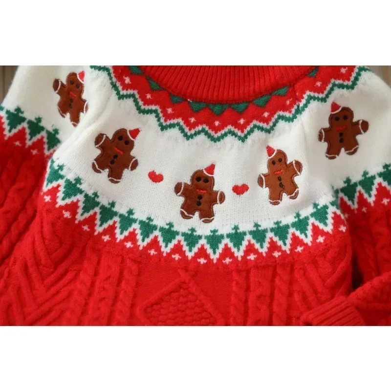 Kids Boy Christmas Sweater Thicken Warm Knitted Tops Jersey Girls Clothes Children Gingerbread Pullover Knitwear for Fall Winter