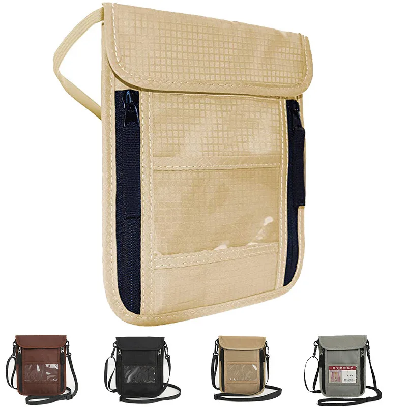 RFID Passport ID Bag Multi-Functional Hanging Security Neck Stash Pouch with Blocking Travel Coin Purse Zipper Protective Cover