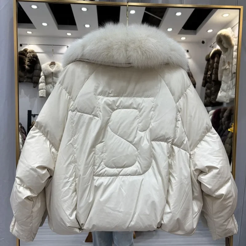 OFTBUY Women's Winter Down Jacket Big Natural Fur Collar Duck Down Jacket Women Short Thick Loose Coat with Fur for Female
