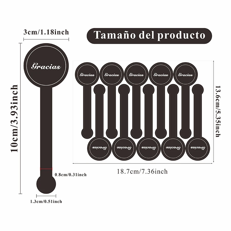 100 Pcs Spanish Black Long Sealing Stickers – “Gracias” Adhesive Labels for Bakery Boxes, Gift Packaging, Handmade Products