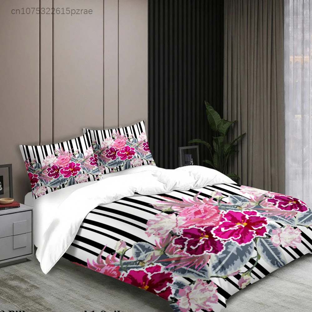 3pcs Floral Zebra Print Bedding Sets 3D Printed Duvet Cover Sets With Pillowcases No Filling