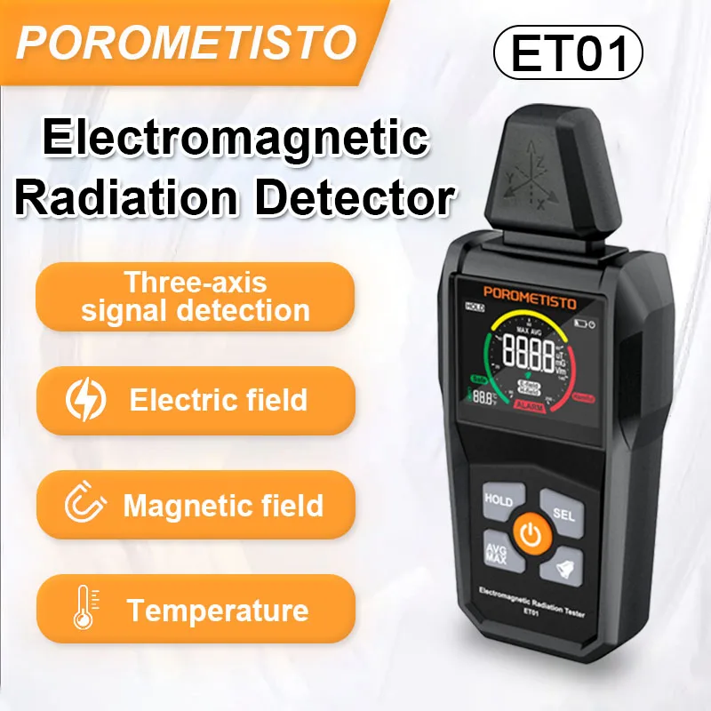 ET01 3 in 1 EMF Meter Three-axis Electromagnetic Radiation Detector Household Temperature/ Electric/Magnetic Field Radiometer