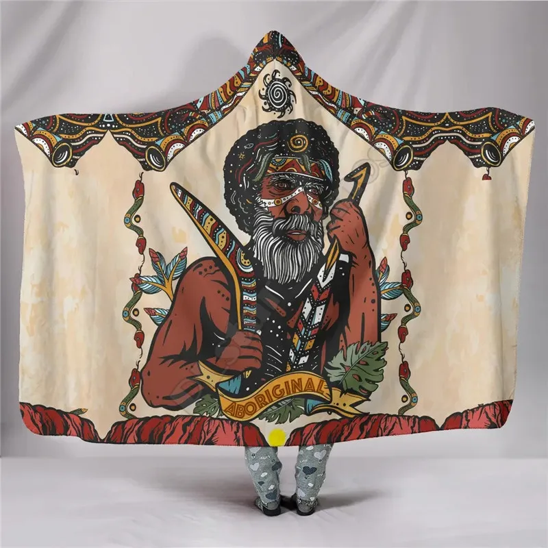 

Australia Hooded Blankets - Aboriginal Men 3D All Over Printed Fleece Blanket Wearable Blanket Adults For Kids Blanket