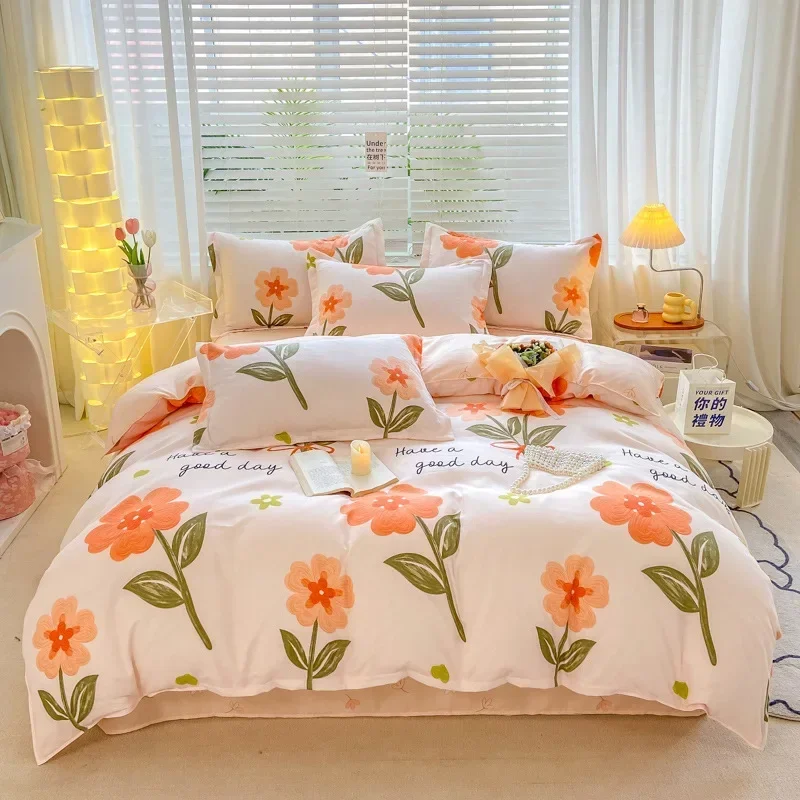 2023 new four-piece plant cashmere kit twill printed quilt cover sheet three-piece bedding home textile