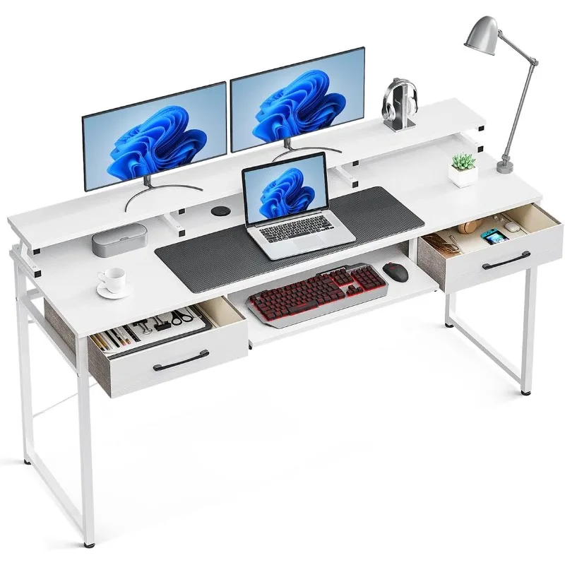 

Computer Desk Study Table, 63 Inch Office Desk with Drawers and Keyboard Tray, Study Desk Work Desk, computer desks