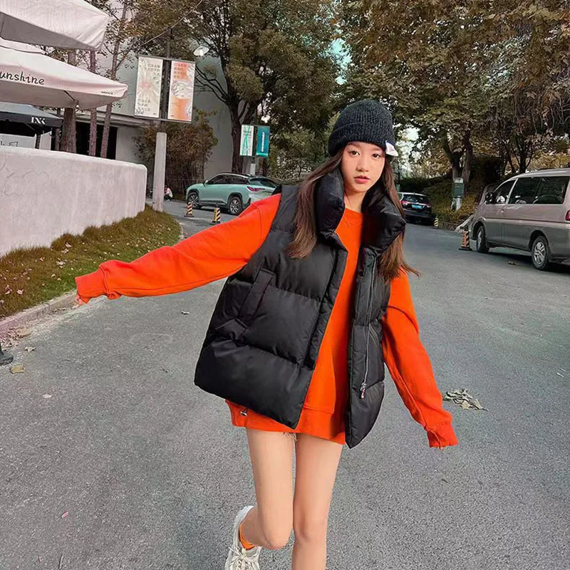 Woman Korean All-Match Streetwear Waistcoat Autumn Winter Short Down Cotton Vest Women Casual Loose Zipper Sleeveless Parkas