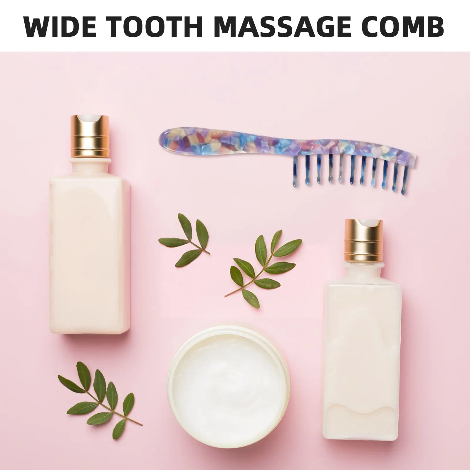 Wide Tooth Comb Retro Marble Texture Long Handle Blue Purple Colorful Design Curly Hair Detangling Hair Picks Three Row Comb