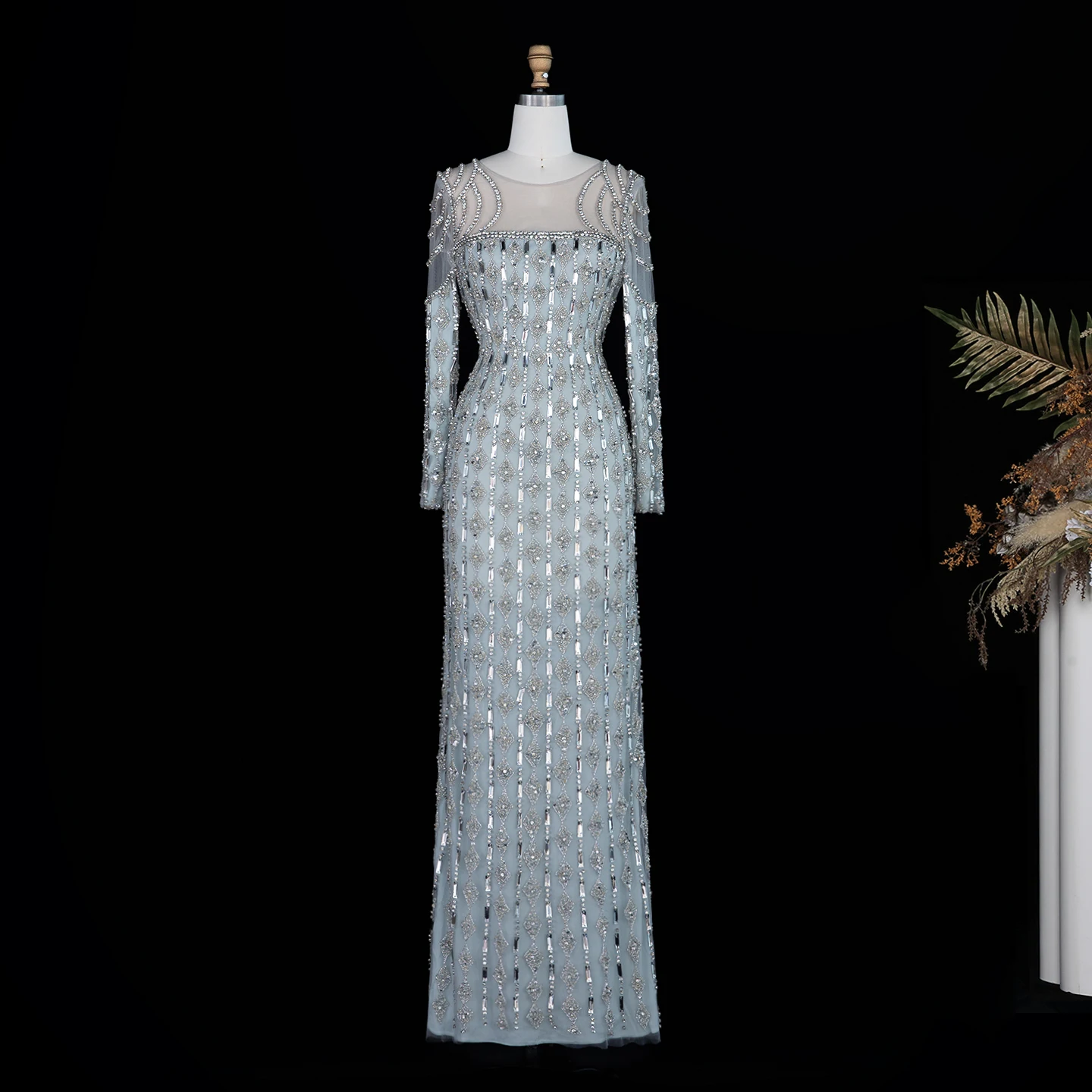 Sharon Said Luxuriöses Salbeigrünes Abendkleid Dubai Muslimisches Meerjungfrauenkleid mit Langen Ärmeln Islamisches Hochzeits-Party-Ballkleid SS398 Maßanfertigung – Detail 5