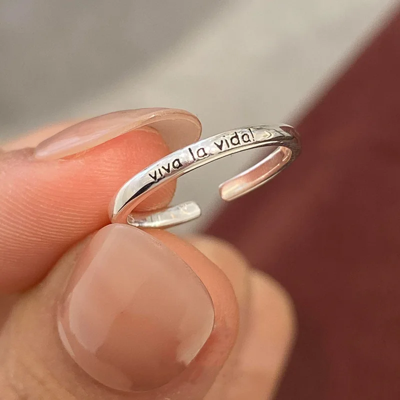 

Long Live Life Letter Small Ring Live in the Moment Little finger Ring Women's Fashion Trend Accessories Couple's Open-End Ring