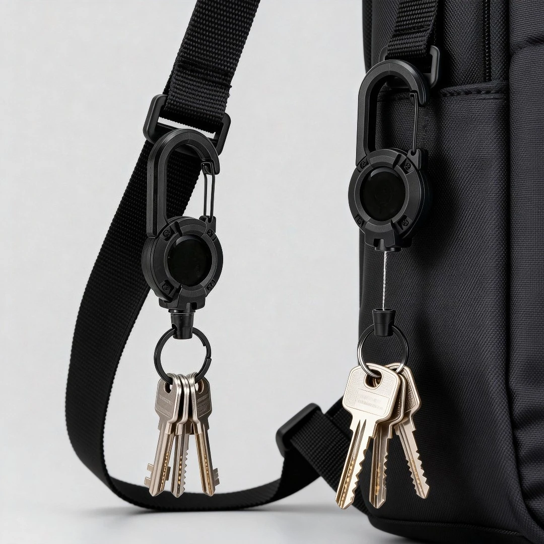 Outdoor Camping Tactical Retractable Keychain, Steel Wire Elastic Anti-Lost Rope, Multi-Functional Pull Buckle for Hiking