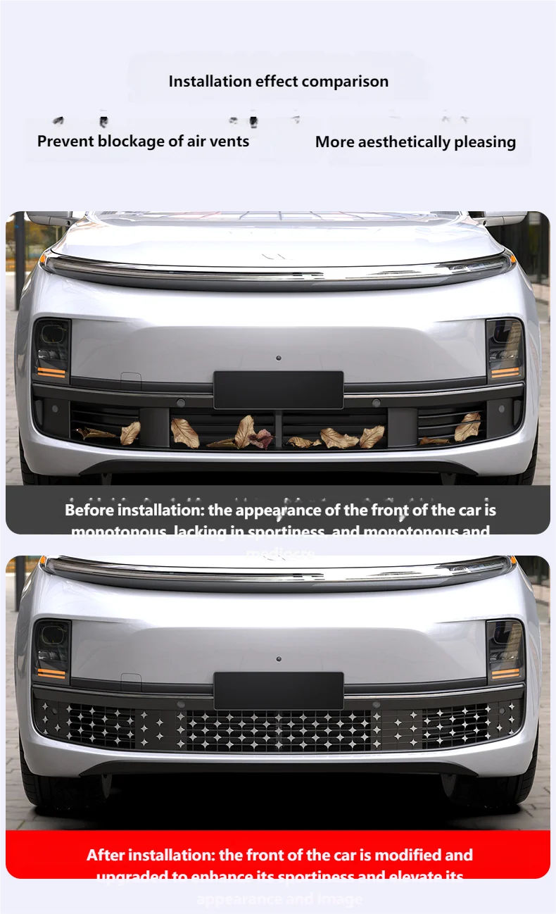 

Подходит для Lixiang 2022-2025 L7 L8 L9 аксессуары для экстерьера автомобиля, защитный декоративный комплект кузова, сетка от насекомых, передний бампер для Li auto