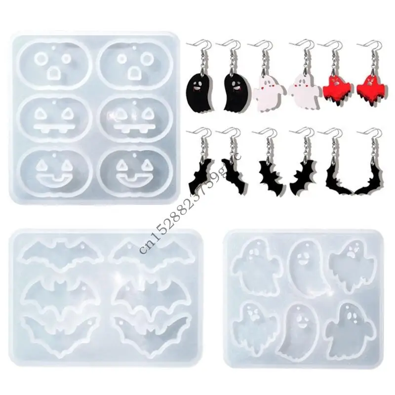 

D0UF Epoxy Mould DIY Pumpkin Bat Earring Pendant Halloween for Key Pendant Silicone M