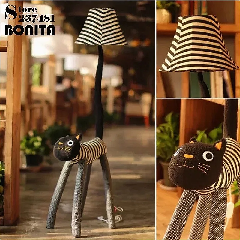 Christmas Gift Floor Lamp Living Room Children Room Floor Light Canvas Catoon Animal Striped Cat Feet  Adjustable Stand Lamp
