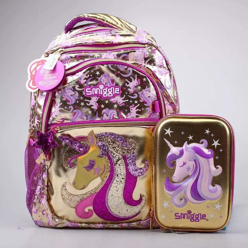 Australia Smiggle Golden Horse Pencil Case Schoolbag Backpacks Pencil Case Series Canvas Bag Portable Cute Students Schoolbag