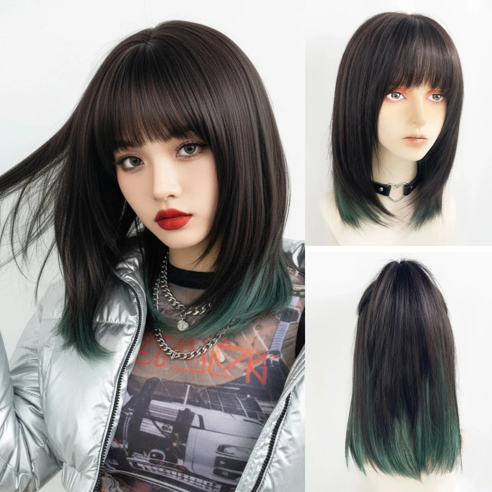 

Heat Resistant Synthetic Lolita Wig Daily Wear for Women Short Straight Style With Bang Cosplay Party