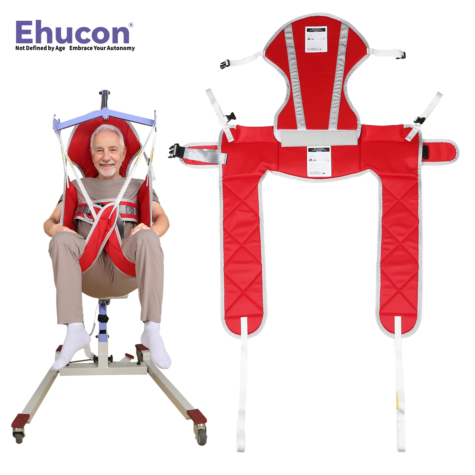 Ehucon Patient Harness Lift Hygiene Sling Medical Hoist Elderly Transfer Commode Toileting Aid with Head Support SWL 230kg