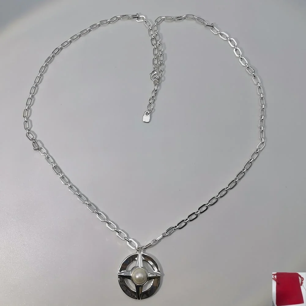2026 Spanish temperament gold silver pearl/pink quartz four-star long necklace, jewelry accessories surprise gift 2