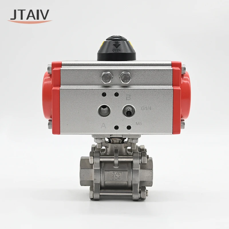 JTAIV Factory Customized DN15-DN100 Single Double Acting Sanitary SS304 3PC pneumatic actuator Pneumatic Threaded Ball Valve