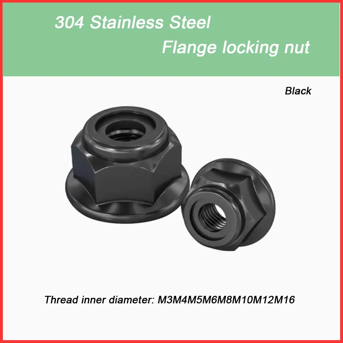 Black 304 Stainless Steel Nylon Anti Loosening Lock Nut/Flange Self-Locking Screw Cap Black Zinc With Pad Nut