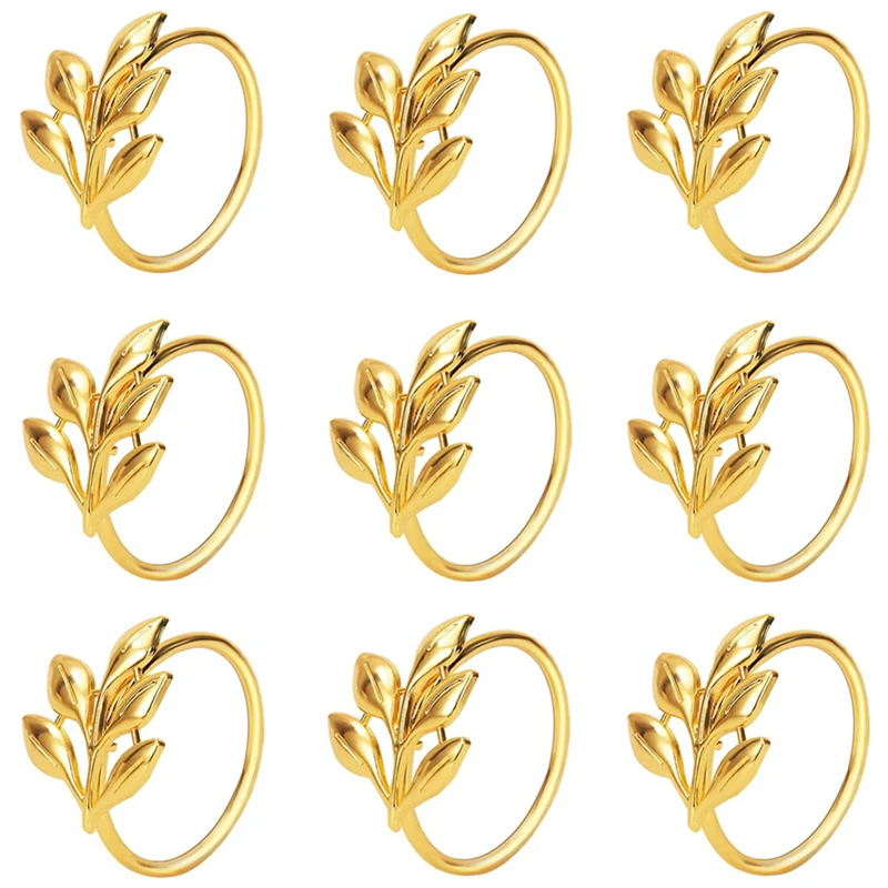 12Pcs Leaf Napkin Rings Metal Gold Napkin Holder Table Napkin Rings for Dinning Table Parties Everyday