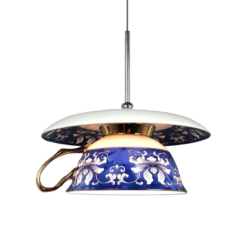 

Chinese Style Blue Flower Cup Pendant Lights Dining Room Hanging Lamp Kitchen Indoor Lighting Fixtures Home Decor Loft Luminaire