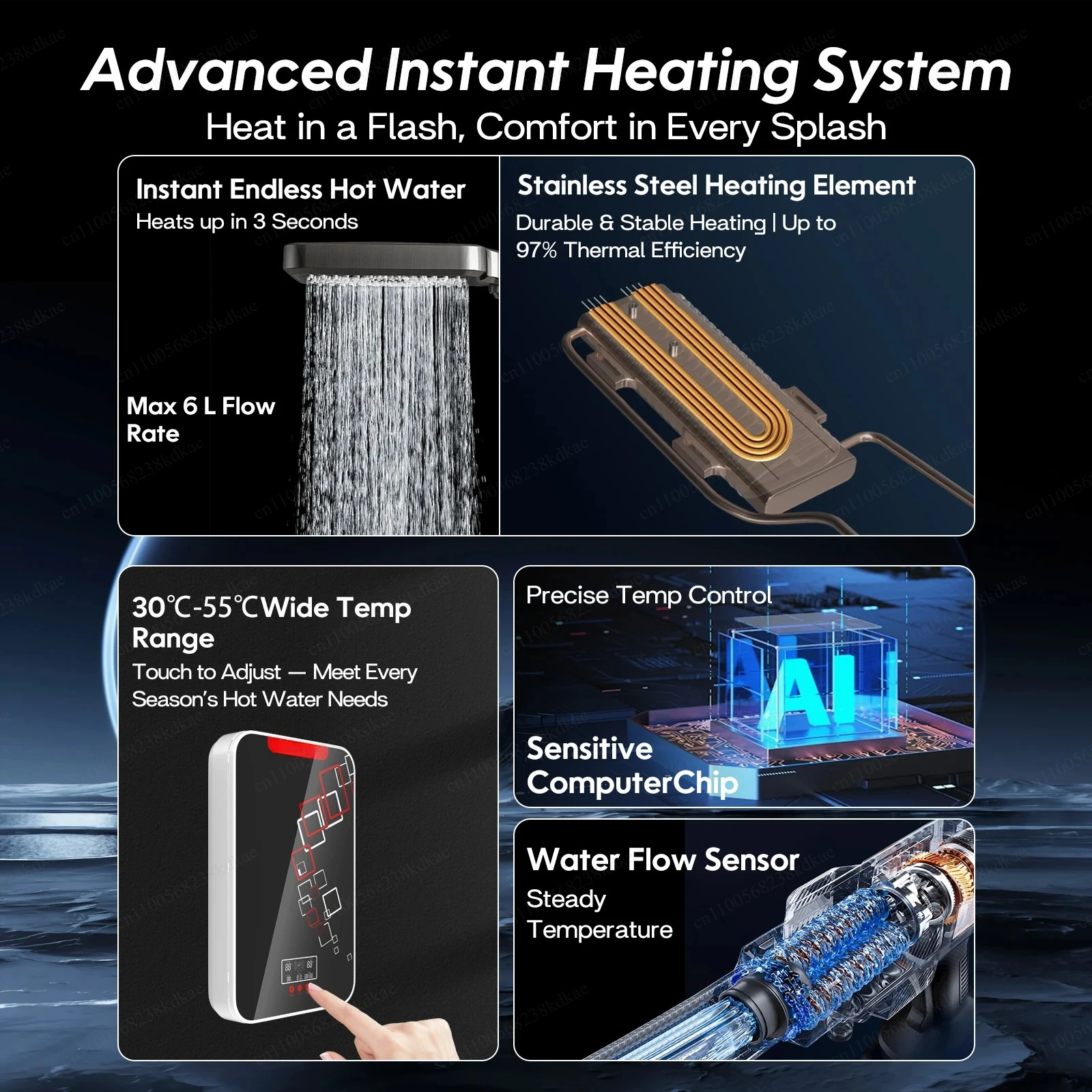 Instant Electric Water Heater Household Quick Heating Shower Equipment For Home Salon Hotel Bathroom Use