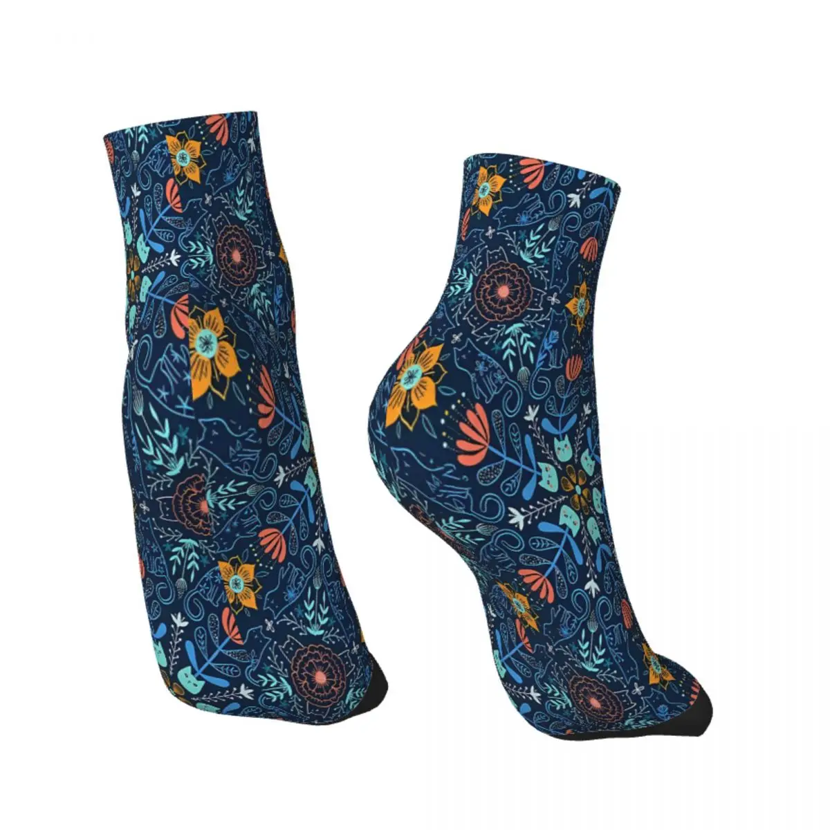 Cats Kaleidoscope Flowers And Kitties Ankle Socks Male Mens Women Autumn Stockings Hip Hop