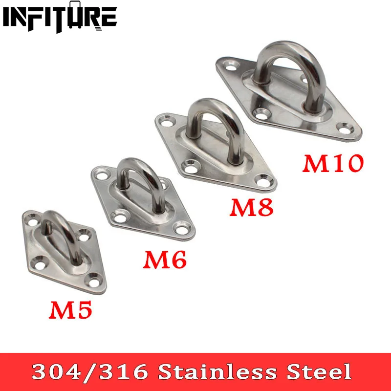 304/316 Stainless Steel Ceiling Wall Mount Hook Heavy Duty Anchor Eye Plate For Boat Yoga Swing Hammocks 5/6/8/10mm Full welding