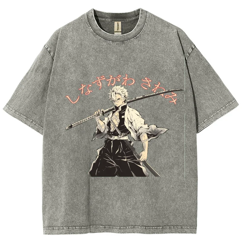 Japanese Style Animation Handsome Character Printing T-Shirt Pure Cotton Shoulder Round Neck High Gram New Short Sleeve