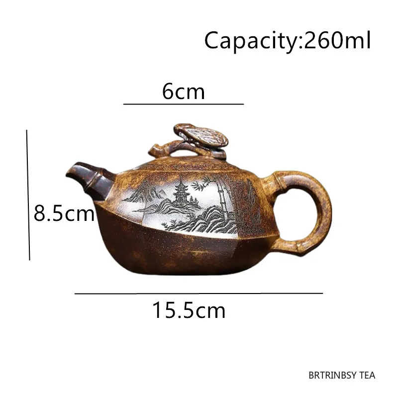 الإبداعية الصينية ييشينغ الأرجواني الطين إبريق الشاي اليدوية أوراق الخيزران براد شاي المنزلية الجمال الشاي Infuser غلاية Zisha طقم شاي 260 مللي #6