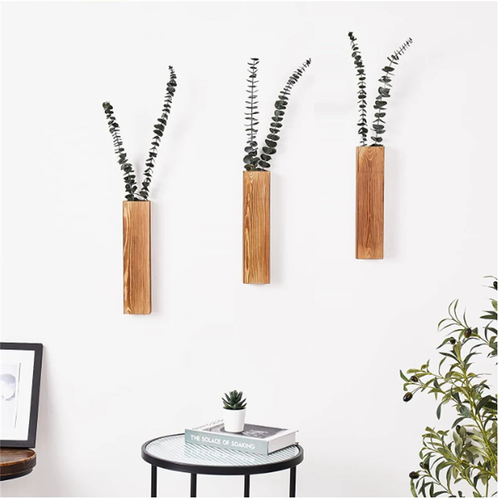 2Pcs Wooden Wall Vase Decoration Hanging Wall Planters Wall Mounted Plant Flower Pot Pocket Vases For Dried Flowers