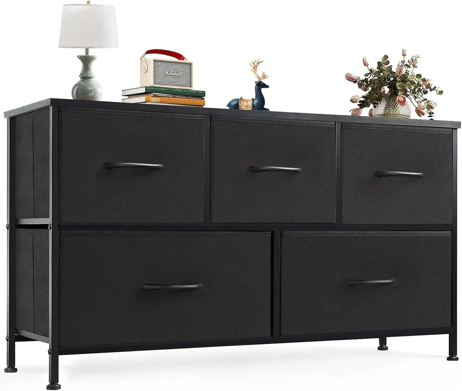 Dresser for Bedroom with 5 Drawers, Wide Chest of Drawers, Fabric Bedroom Dresser with Drawer Organizer(Classic Black)