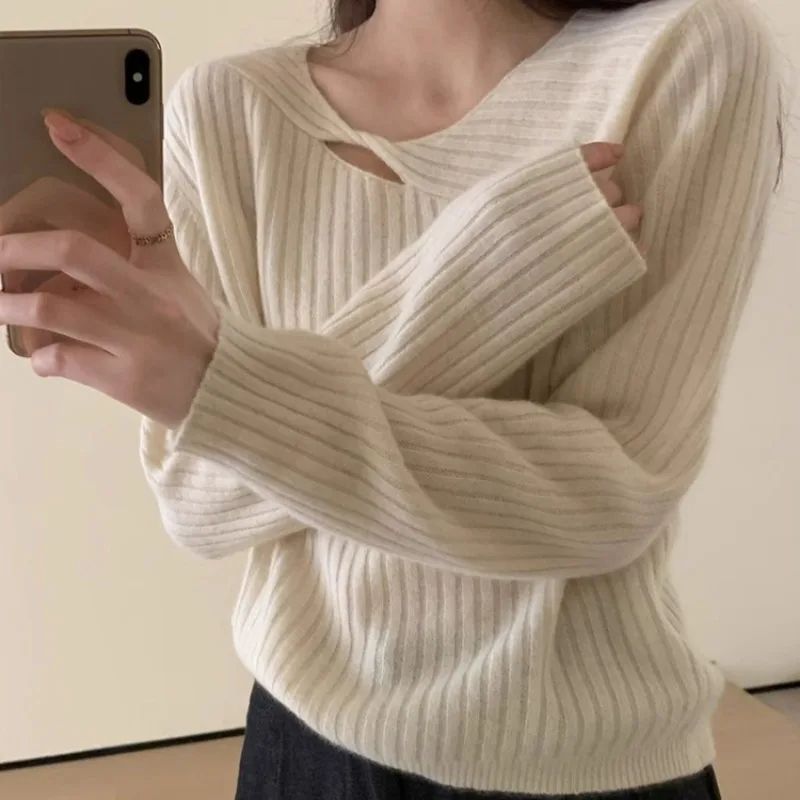 Minimalist Pullovers for Women Long Sleeve Fashion Korean Style Personality Chic Spring Autumn Clothing Solid Soft Casual Ins