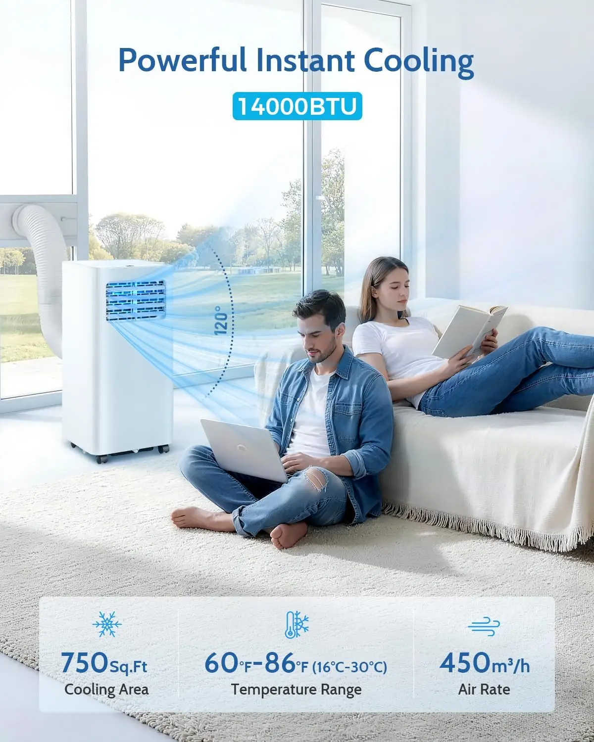 14,000 BTU Portable Air Conditioners - 3-in-1 Portable AC Unit Cools Up to 750 Sq.Ft., with App/Wifi/Remote Control, Dehumidifie