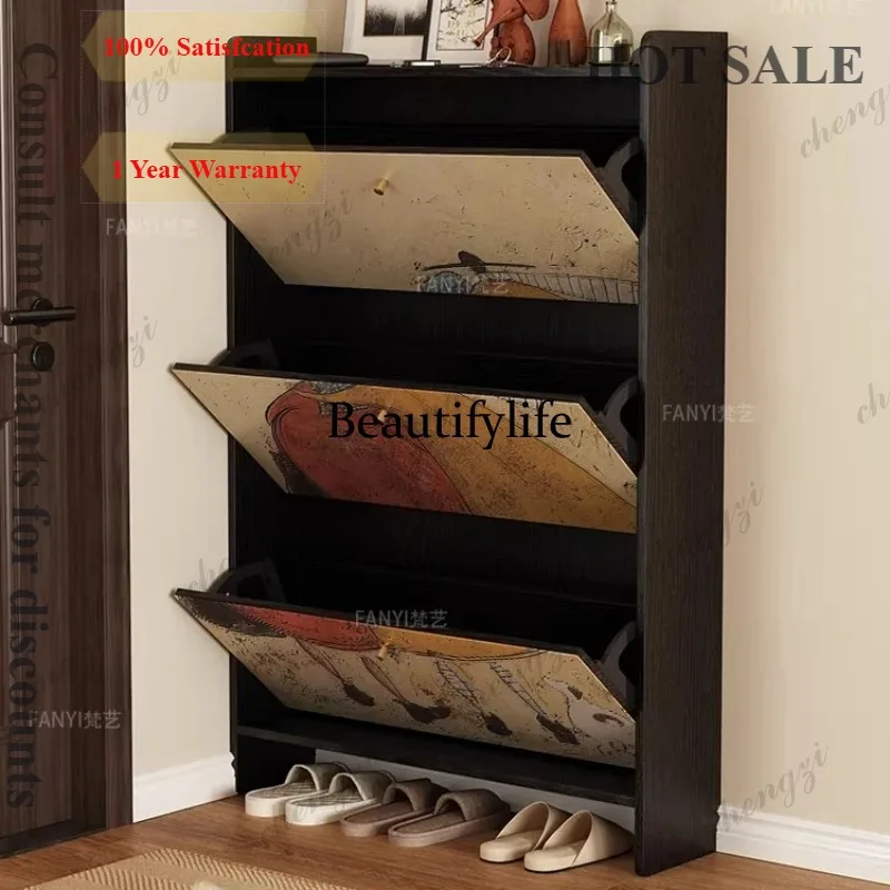 c139 Natural Nordic Wooden Shoe Rack Black Italian Entryway Living Room Shoe Cabinet Display Space Saving Mueble Zapatero