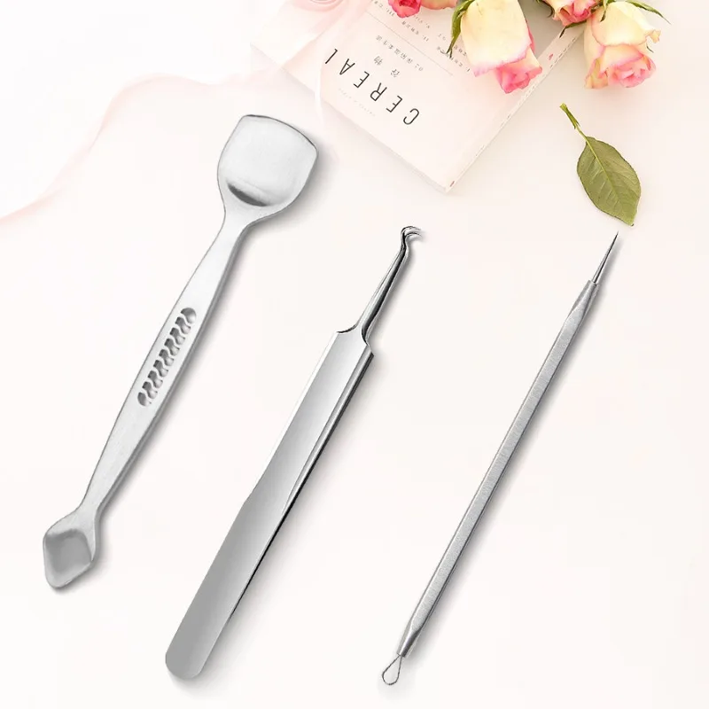 Set di strumenti per la rimozione di punti neri in acciaio inossidabile Estrattore di acne Brufolo Popper Pinzette per comedoni Kit per il trattamento della cura della pelle del viso