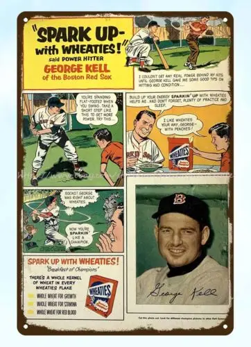 dorm room wall decor 1953 Wheaties GEORGE KELL  metal tin sign