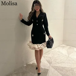 MOLISA Elegant Black Saudi Arabia Formal Occasion Dresses A-Line V-Neck Rhinestone Prom Dress Short Evening Gowns فساتين الحفلات